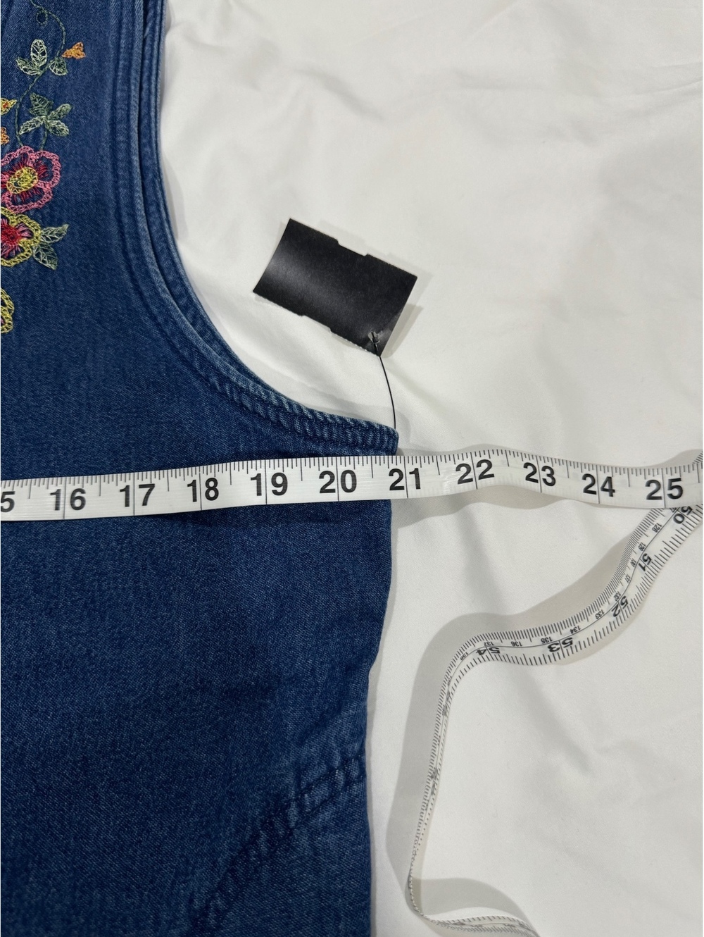 Vintage 90s White Stag Embroidered Denim Midi Dress Button Front Cottagecore L - Picture 6 of 8